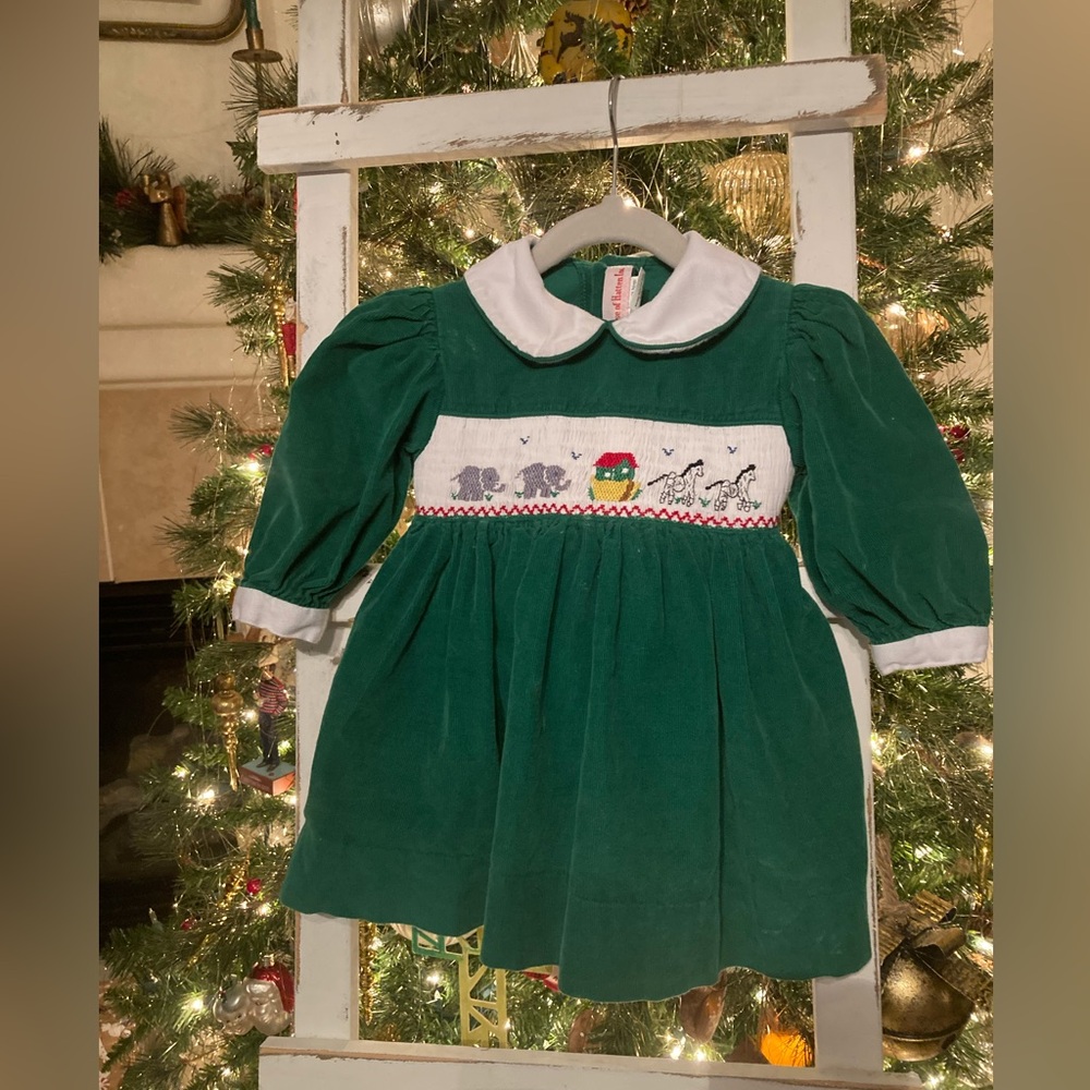 Green Kids Animal Embroidery Kids Dress 12 Months